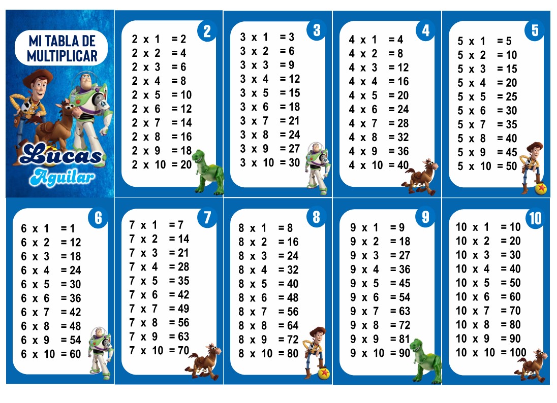Toy Story Tabla de Multiplicar